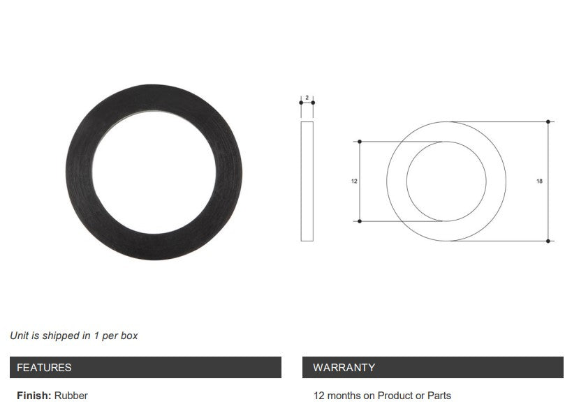 1/2" EPDM Washer to Suit Brass Hose Nut and Tail