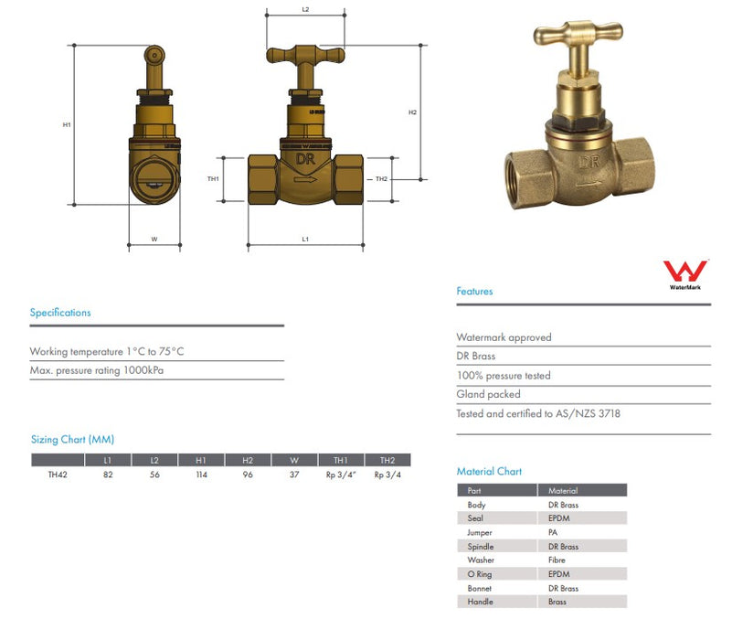 3/4" Stop Tap FI Fullway Gland Packed Rough Brass Finish Watermarked