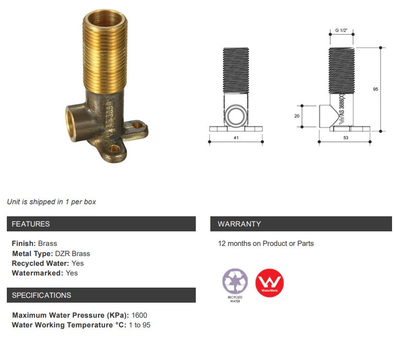 BRASS CAPILLARY ELBOW LUGGED (19BP) 20mm OD x 1/2" MALE BSP