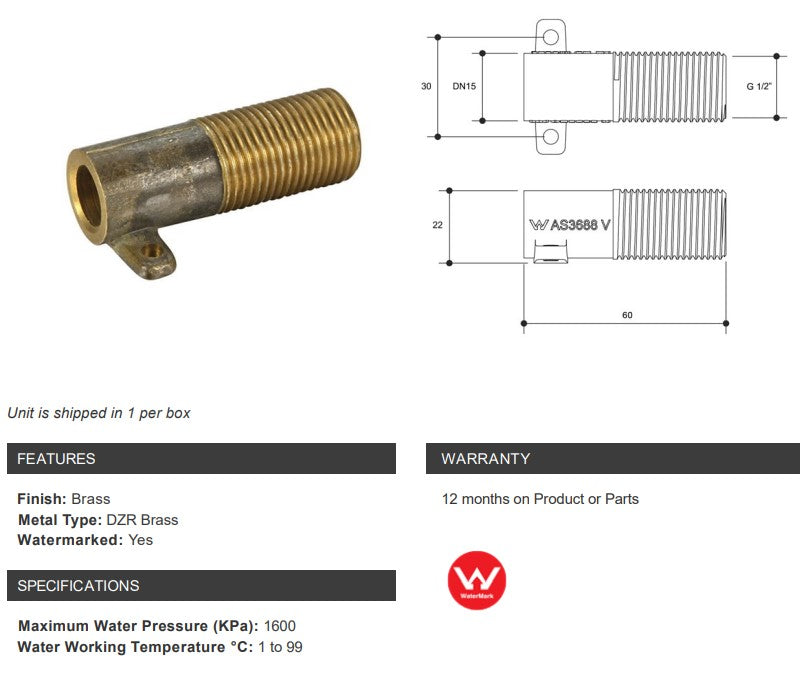 BRASS CAPILLARY WINGED CONNECTOR (NO 5) 15mm OD x 1/2" MALE BSP