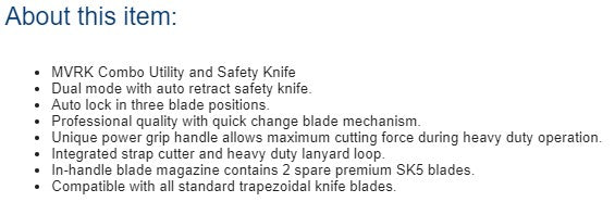 MVRK COMBO UNTILITY AND SAFETY KNIFE