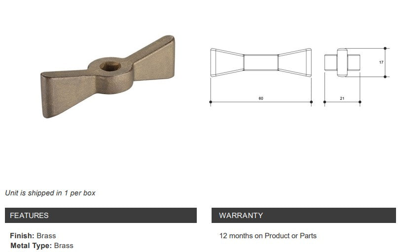 Gate Valve Brass T Handle - Suits 3/4" and 1" BSP Watermarked Gate Valve