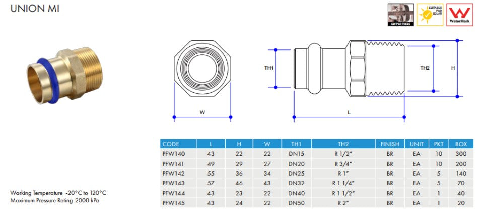 BRASS WATER FITTINGS MALE COUPLING DN15 x 1/2" MALE BSP SUITABLE FOR SOLAR