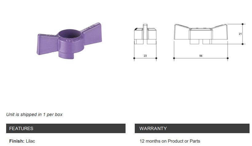 Butterfly Handle Recycled Water Lilac - Suits 1/2" and 3/4" Ball Valve