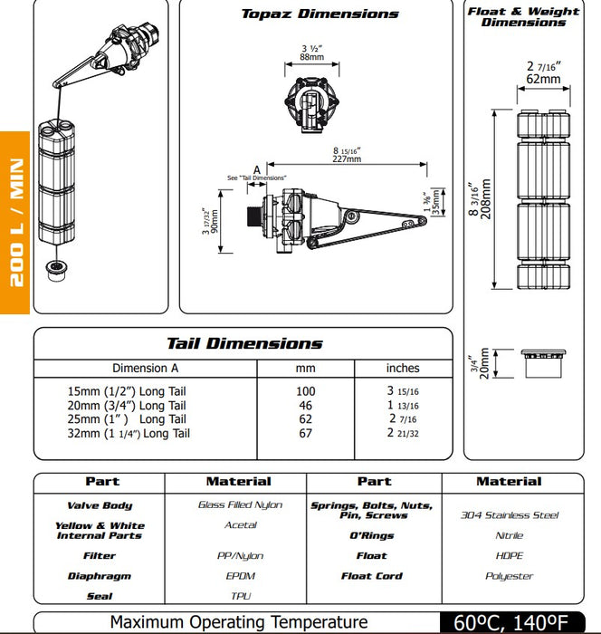 1 1/4" Jobe Topaz Part Fill Valve