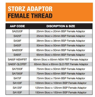Storz x Female BSP Adaptor - 38mm Storz x 38mm BSP Female Adaptor