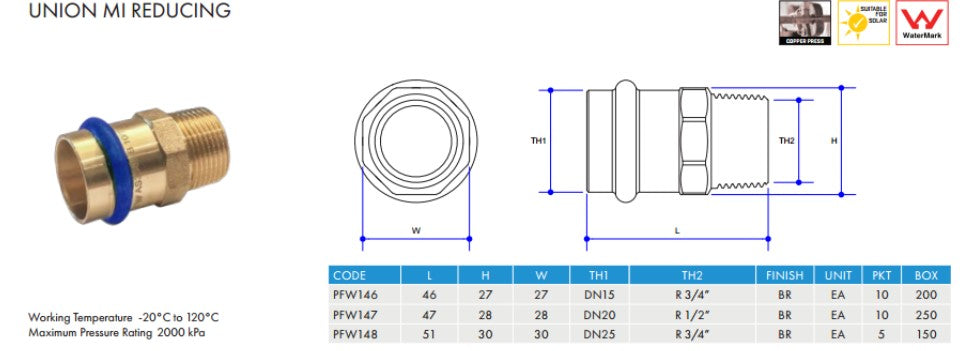 BRASS WATER FITTINGS MALE REDUCING COUPLING DN20 x 1/2" MALE BSP SUITABLE FOR SOLAR