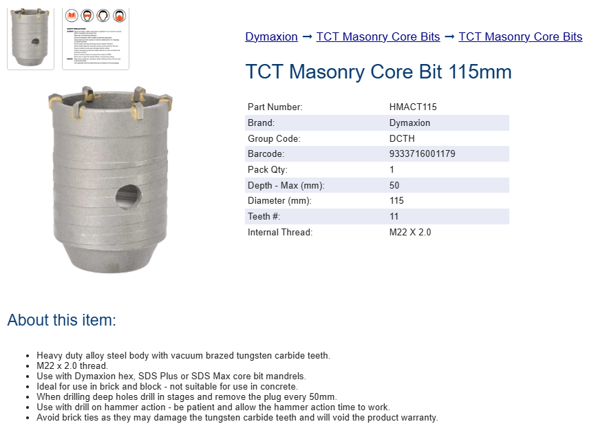 115mm Masonry Hole Saw Tungsten Carbide Tip for Brick and Masonry