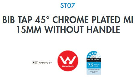 Monopoly Unstyled Tapware BibTap 45o Chrome Plated Male 15mm Without Handle