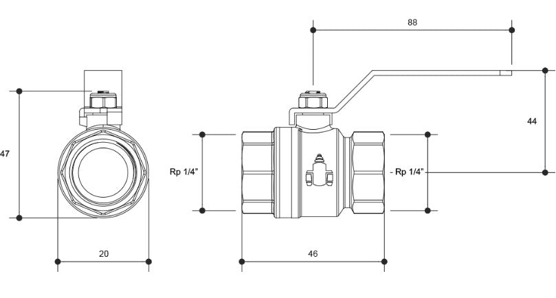 BRASS BALL VALVE FEMALE FEMALE 1/4" BSP GENERAL PURPOSE LEVER HANDLE