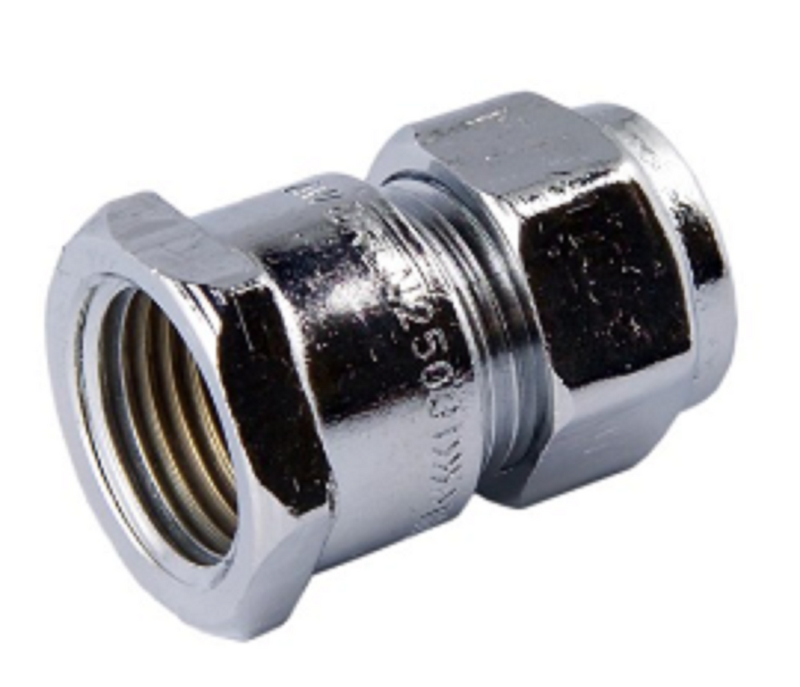 NYLON COMPRESSION BRASS CHROME PLATED UNION - FEMALE x COMPRESSION - 3/4" BSP FEMALE x 15C