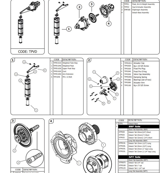 3/4" JOBE TOPAZ TANK VALVES DIFFERENTIAL VALVE DUAL LEVEL LONG THREAD