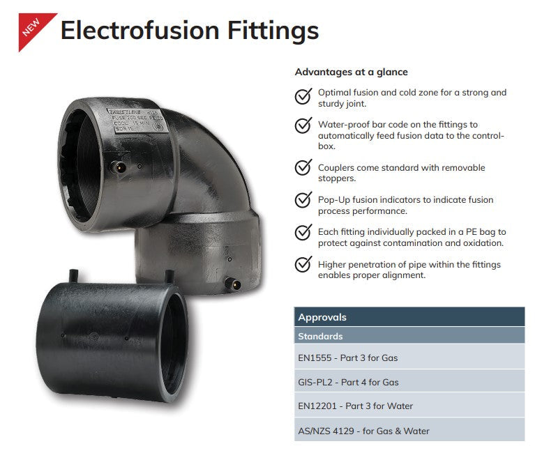 Electrofusion Elbow 90o 125mm Water Mark Approved