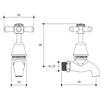 Monopoly Whitehall Tapware Bib Tap MI COLD Chrome Plated With Jumper Valves