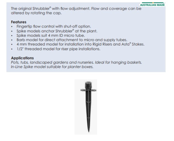 Shrubbler Threaded Antelco Poly Pipe Shrubbler 360o Adjust Flow In-Line Spike for Dripper ...
