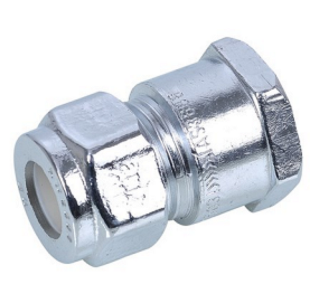 NYLON COMPRESSION BRASS CHROME PLATED UNION - FEMALE x COMPRESSION - 1/2" BSP FEMALE x 15C