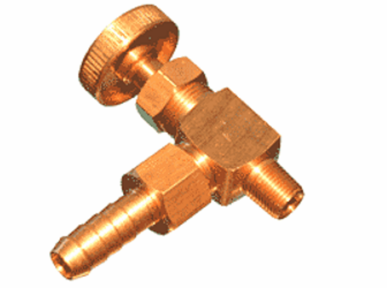 Barbed Needle Valve 90 Degree Brass 3/8" Hose x 1/8" BSP