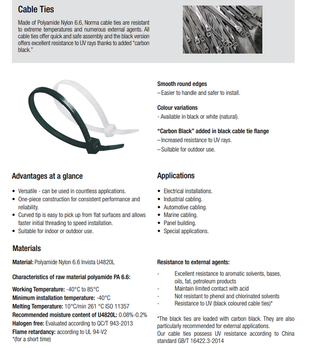 7.6mm x 380mm White Cable Tie NormaFix Pack of 25 Polyamide 6.6