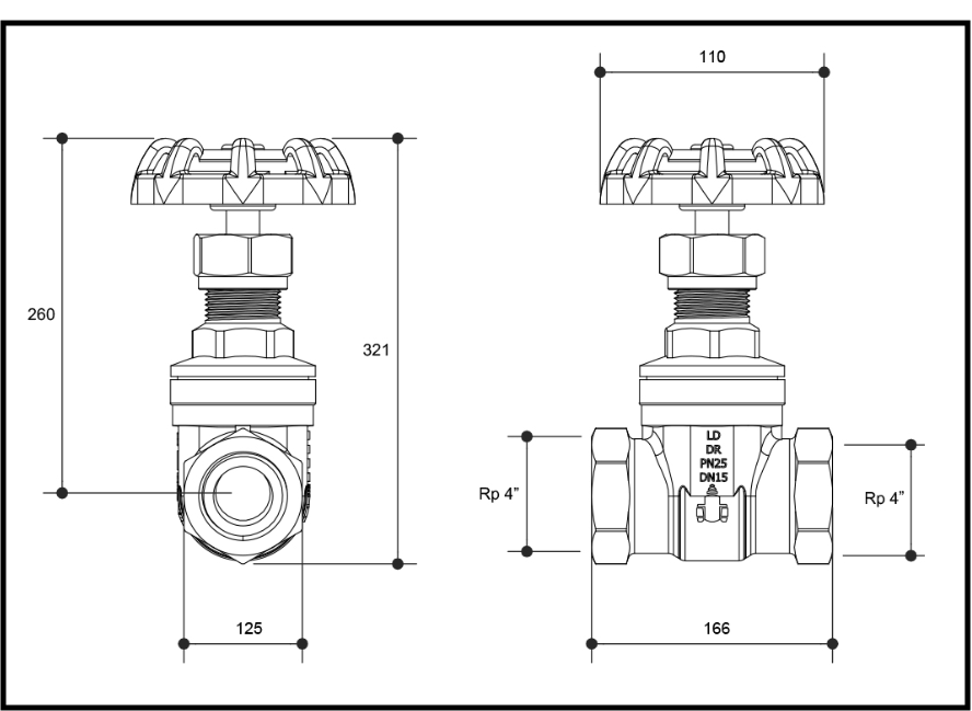 Gate Valve Brass Watermarked Female Female 4" BSP (100mm)