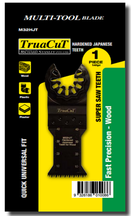 TRUACUT MULTI TOOL BLADE -  HARDENED JAPANESE TEETH - FAST PRECISION CUT - 32MM W x 40MM D - WOOD, PLASTIC, PLASTER - 8 PIECE