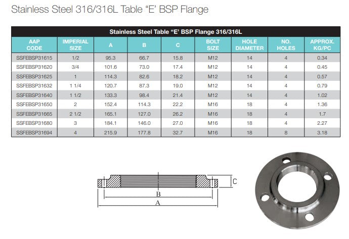 3" BSP Flange Table E 316 Stainless Steel
