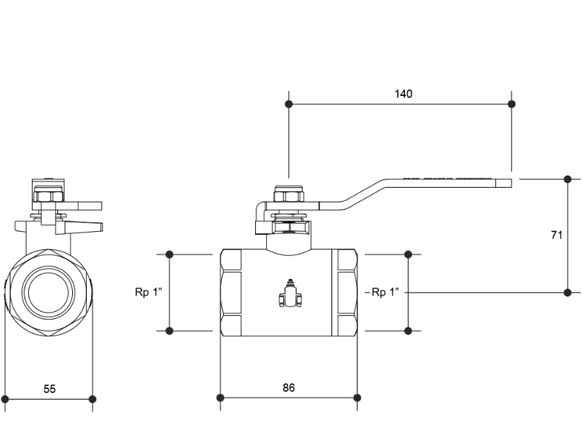 1" (25mm) DUCTILE IRON BALL VALVE LEVER HANDLE FEMALE X FEMALE MINE VALVE