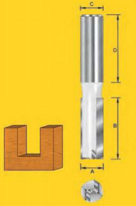 Router Bit 12.7mm x 30mm Straight Bit - Two Flutes - (1/2") 12.7 x 38mm Shank HP