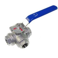 1 1/2" BSP (40mm) 3 Way L Port Ball Valve Side Entry 316 Stainless Steel
