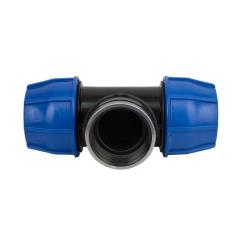 25mm PE x 3/4" BSP x 25mm PE Norma Metric Compression Female Tee - PE x FI x PE - Blue Line Irrigation Poly Pipe Water Marked