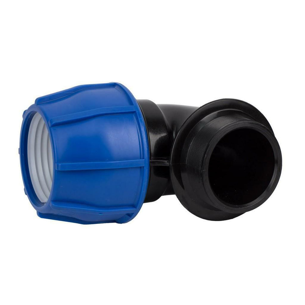 40mm x 1 1/2" BSP Norma Metric Male Elbow - PE x MI - Blue Line Irrigation Compression Fitting - Poly Pipe