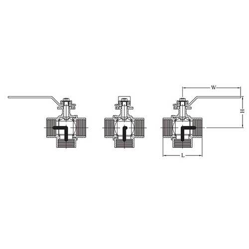 1" BSP (25mm) 3 Way Brass Ball Valve T Port PN10 (ISO5211) Direct Mounting