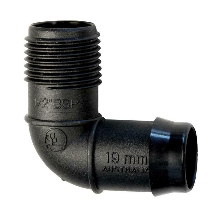 19mm x 1/2" BSP Poly Pipe Fittings Elbow Male - Pack of 25