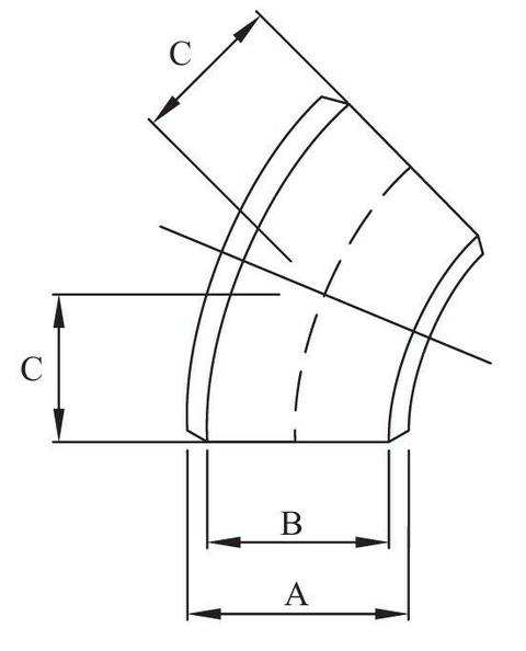 2 1/2" (65mm) Stainless Steel 316 Buttweld 45 Degree Elbow SCH10