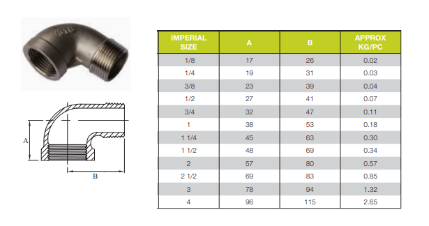 1/4" BSP 316 STAINLESS STEEL 90 DEGREE ELBOW MALE FEMALE 6mm