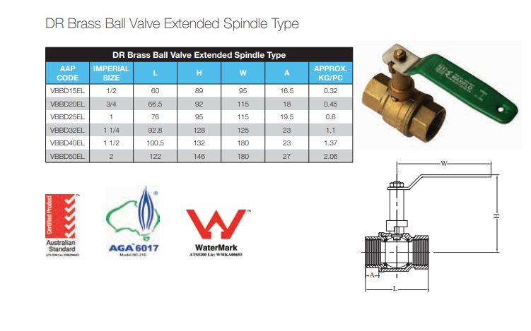 1 1/2" BSP DR Brass Ball Valve Dual Approved AGA Watermarked Dezincification Resistant Lockable