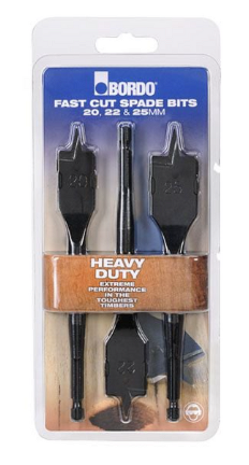 BORDO Heavy Duty Fast Cut Spade Bits 20,22,25mm Spade Bits Extreme Performance