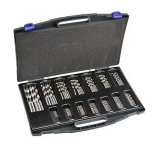 Saber 105 Piece Assortment Bright Finish HSS Jobber Drill Set in ABS Plastic 1.0-4.0 x 0.5mm rises : 10 each 4.5-6.5 x 0.5mm rises : 5 each 8.0 and 10.0: 5 each Point Drill