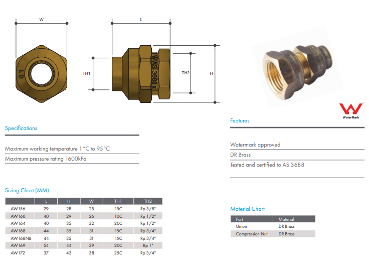 15mm (1/2" BSP) Female x 10mm Brass Flared Compression Reducing Union