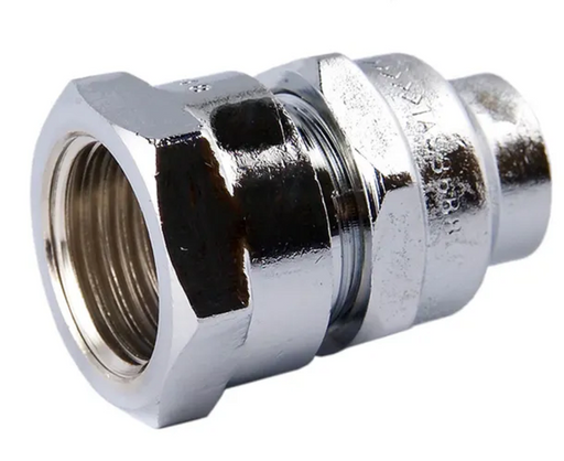 15mm (1/2" BSP) x 15mm Brass Chrome Plated Flared Compression Union - Female BSP x Compression