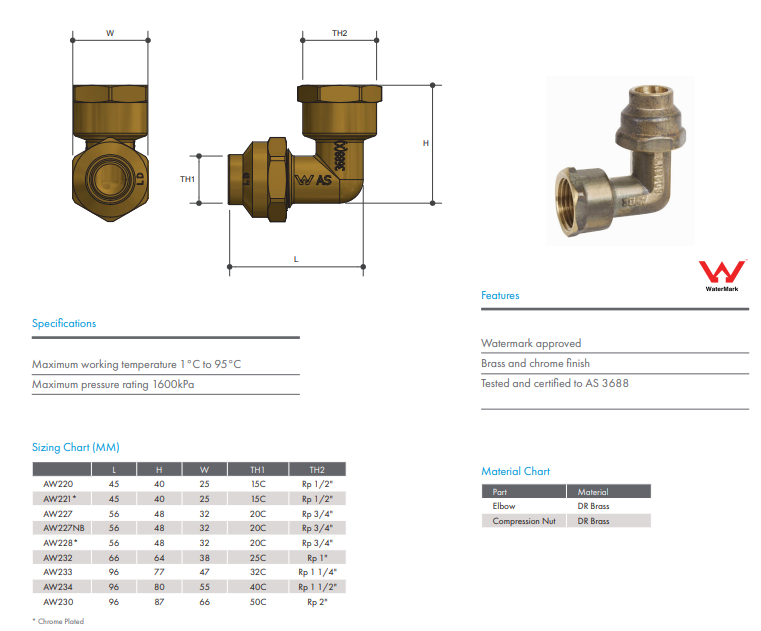 Brass Flared Compression Elbow - 1" BSP (25mm) Female x 25mm Compression