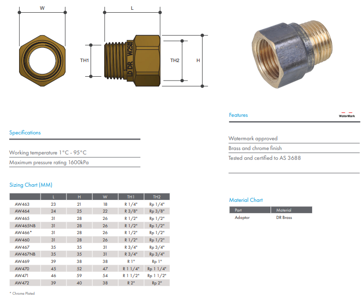 Brass Adaptor 1/2" x 1/4" Female BSP x Male BSP (15 x 8mm)