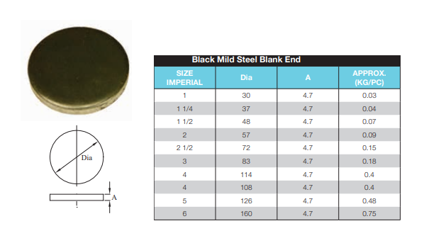 4" (100mm) BLACK MILD STEEL BLANK END 114mm OD PIPE FITTING - Due January 2025