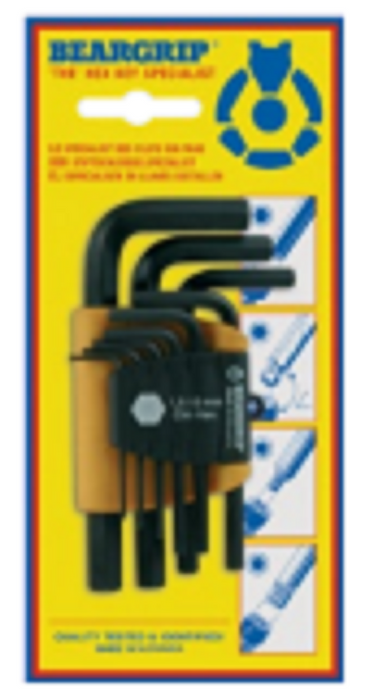 BEARGRIP Hex Key Standard Metric Black Finish 9 Piece Set 1.5mm - 10mm