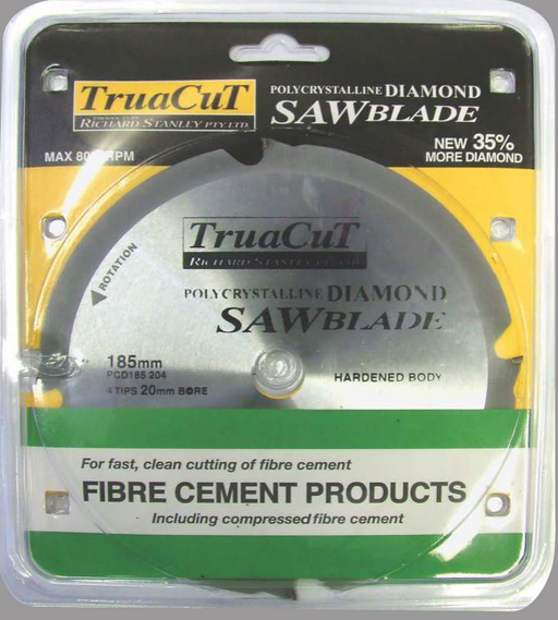 TruaCut PCF Fibre Cement Cutting Blade 185mm Dia x 20mm Bore x 4 Teeth
