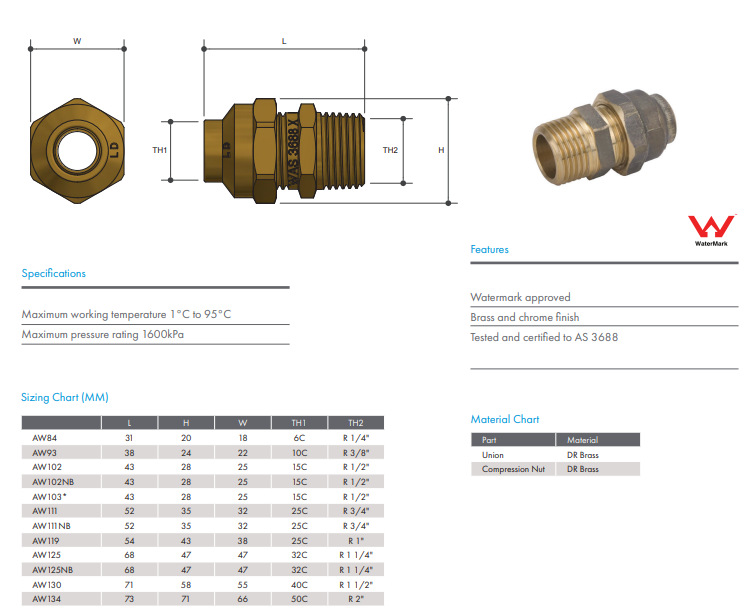 2" Brass Flared Compression Union - Male BSP x Compression