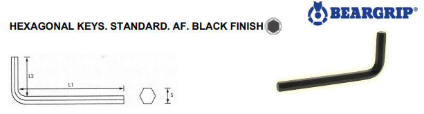 BEARGRIP Hex Key Standard AF Black Finish 9/64" Allen Key