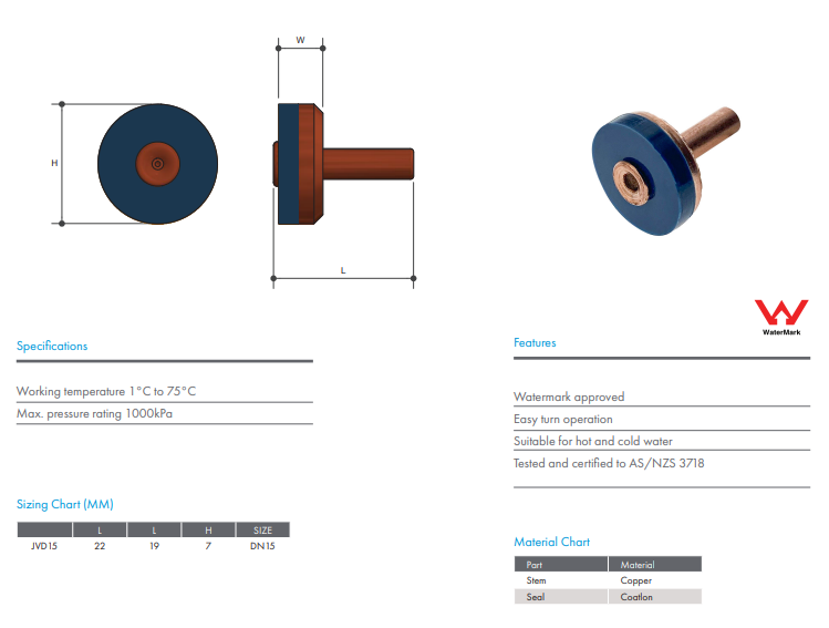 Tapware 1/2" (15mm) Copper Premium Jumper Valve Hot and Cold Water Pack of 50