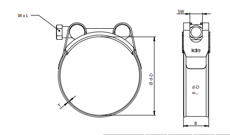 174-187mm (25mm Band) Kale T-Bolt Hose Clamp W4 Stainless Steel European Made