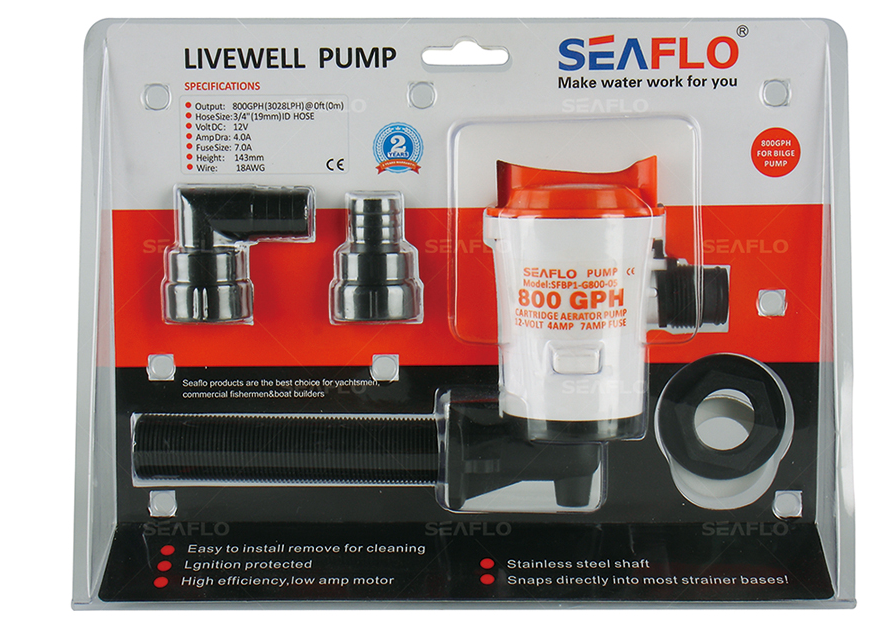 SeaFlo 12 Volt 800GPH 3.5 Baitwell Livewell Pump 90 Degree Fishing