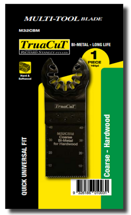 TRUACUT MULTI TOOL BLADE - BI-METAL - COARSE CUT - HARD AND SOFT WOOD - 32MM x 40MM D 3 PIECE PACK